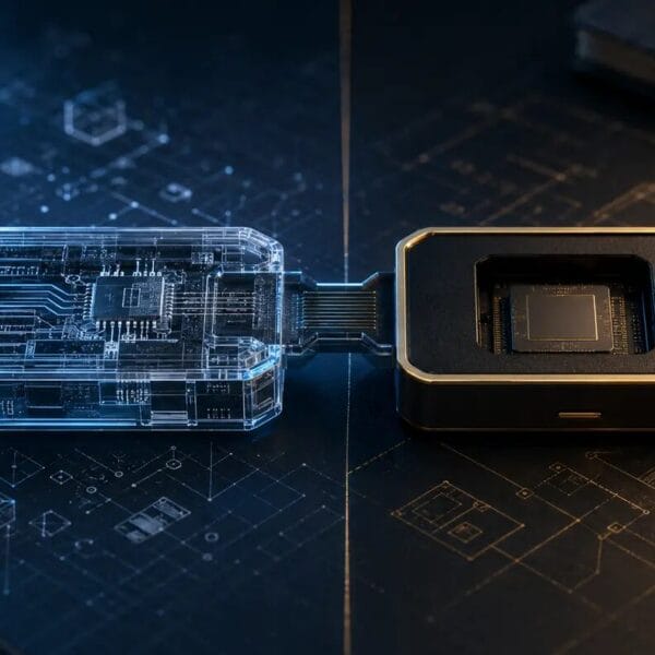A transparent inspectable hardware wallet layer connected to a sealed secure chip layer