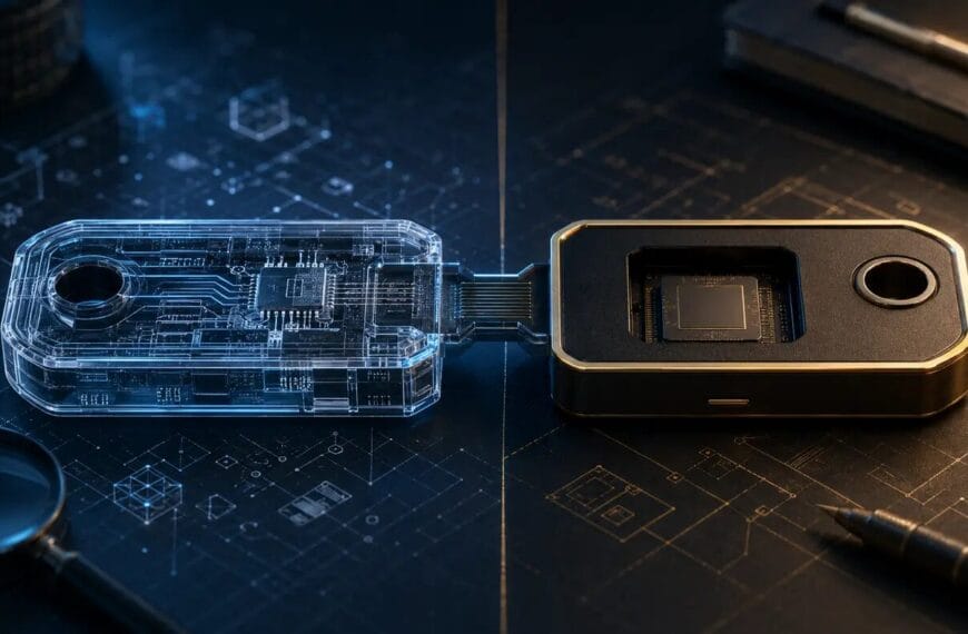 A transparent inspectable hardware wallet layer connected to a sealed secure chip layer
