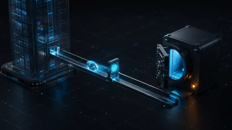 A verified digital transfer path from an exchange tower to an offline vault