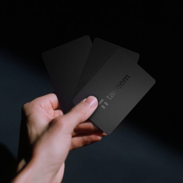 Tangem Wallet cards shown in an official Tangem product image for the Cryptophia Research review