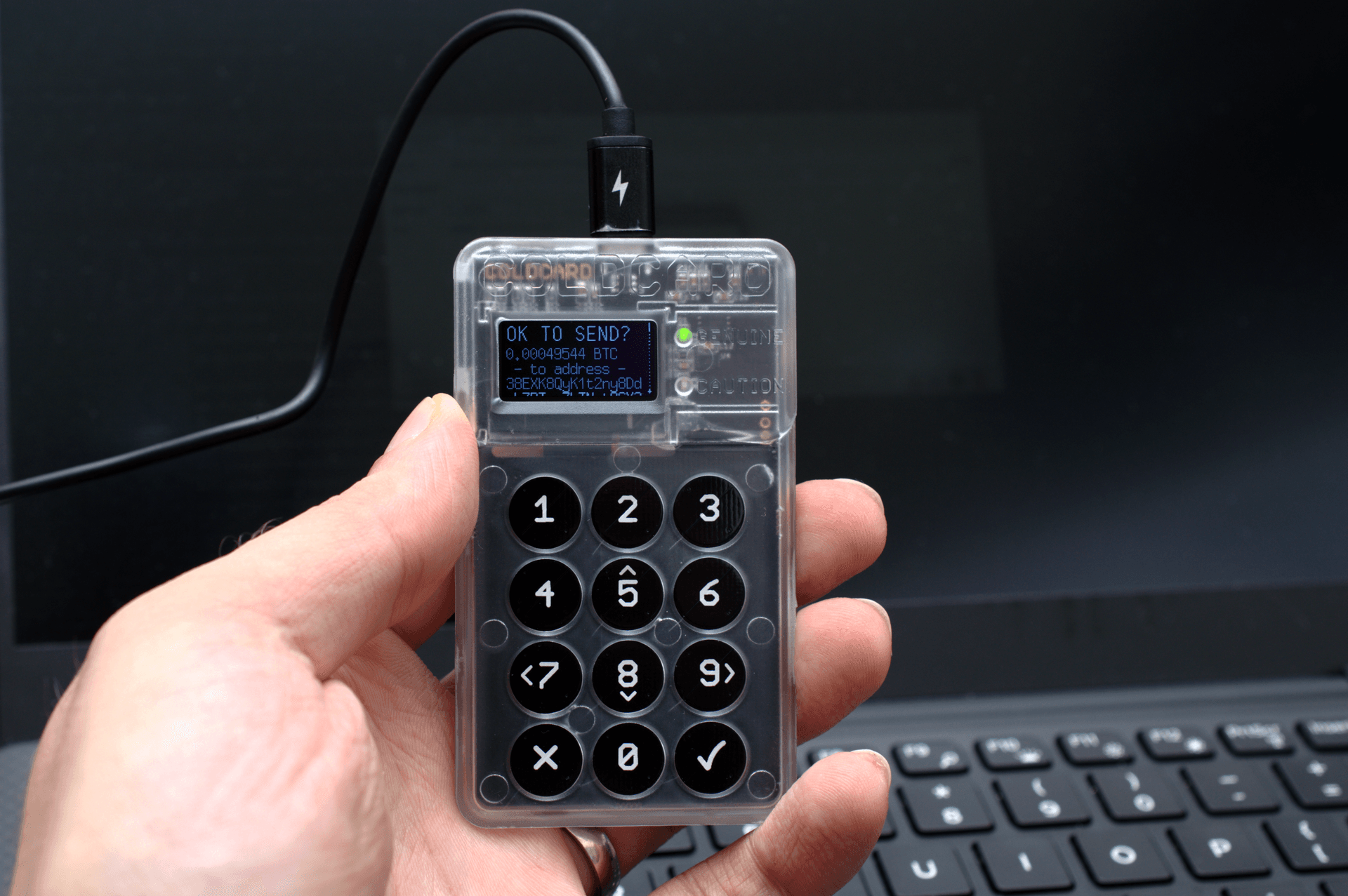A physical COLDCARD hardware wallet device