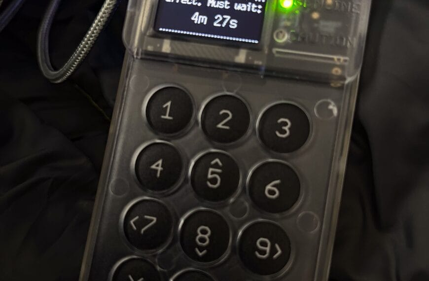 COLDCARD hardware wallet used for offline Bitcoin signing