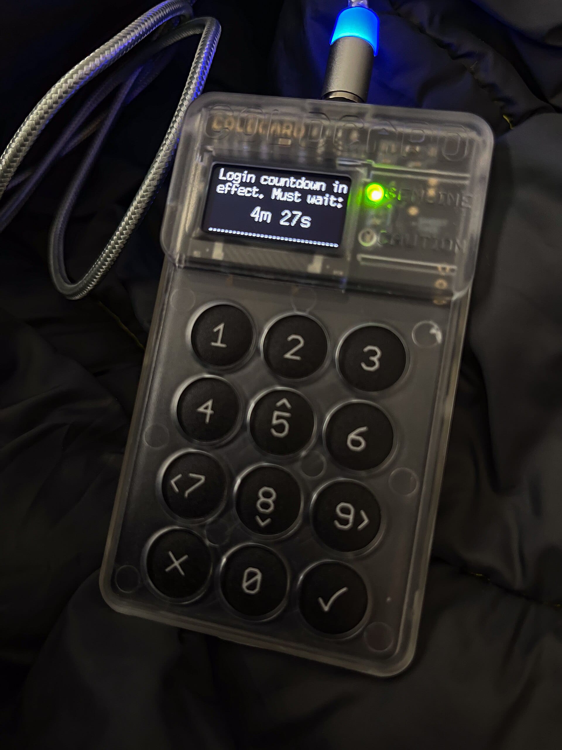 COLDCARD hardware wallet used for offline Bitcoin signing