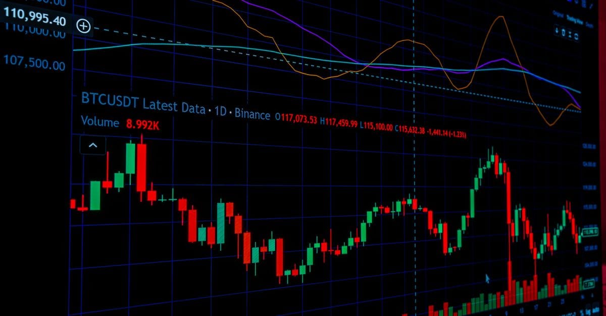 Cryptocurrency market chart with technical analysis on a screen