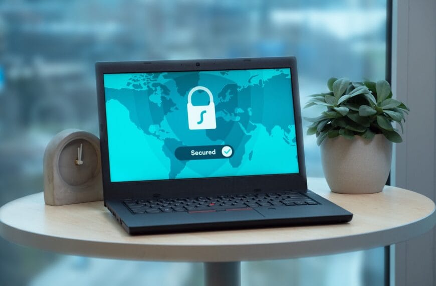 Laptop displaying a security lock icon to illustrate read-only API key permissions and data access risk