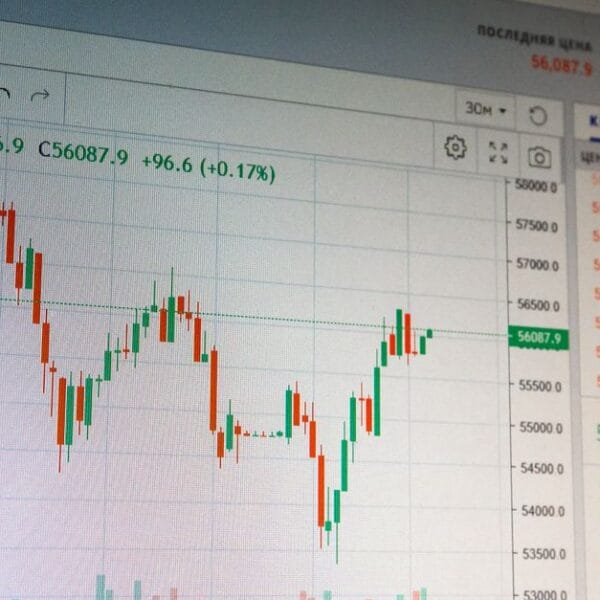 Cryptocurrency market graph showing red and green price movement