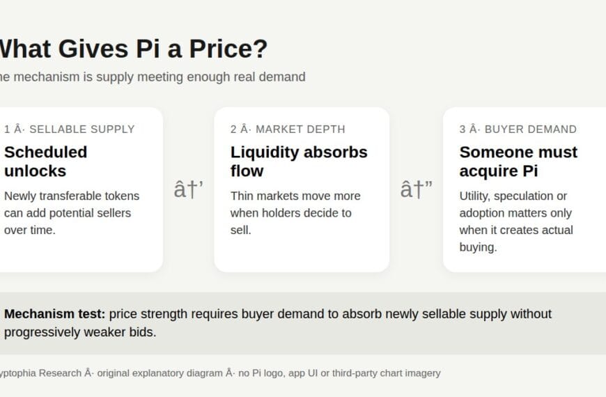 Pi Network price mechanism showing sellable supply, market liquidity and buyer demand